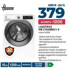 Hoover - H-WASH 500 HW 210AMBS/1-S Lavatrice Caricamento Frontale 10 Kg 1200 Giri/min Bianco