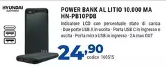 Hyundai - Power Bank Al Litio 10.000 Ma HN-PB10PDB