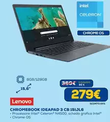 Lenovo - IdeaPad 3 Chrome 15IJL6 Intel® Celeron® N N4500 Chromebook 39,6 Cm (15.6") Full HD 4 GB LPDDR4x-SDRAM 64 GB eMMC Wi-Fi 6 (802.11ax) ChromeOS Inglese UK Blu