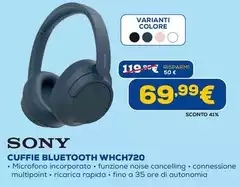 Sony - WH-CH720 Auricolare Con Cavo E Senza Cavo A Padiglione Musica E Chiamate USB tipo-C Bluetooth Blu