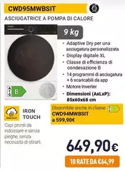 Whirlpool - CWD95MWBSIT Asciugatrice A Pompa Di Calore Whirlpool - CWD95MWBSIT Asciugatrice A Pompa Di Calore