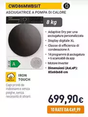 Whirlpool - CWD86MWBSIT Asciugatrice A Pompa Di Calore Whirlpool - CWD86MWBSIT Asciugatrice A Pompa Di Calore