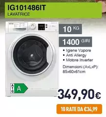 Ignis - IG 101486 IT Lavatrice Caricamento Frontale 10 Kg 1400 Giri/min Bianco