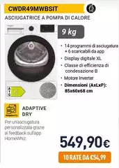 Whirlpool - CWDR49MWBSIT Asciugatrice A Pompa Di Calore Whirlpool - CWDR49MWBSIT Asciugatrice A Pompa Di Calore