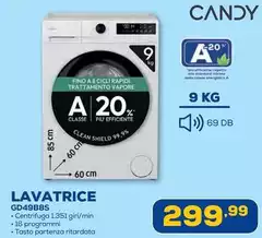 Candy - GD49B8S lavatrice Caricamento frontale 9 kg, 65 cm GasOro a 25.7 L 900 W Nero, Argento
