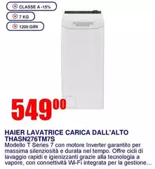 Haier - Lavatrice Carica Dall'AlTO THASN276TMTSM7S
