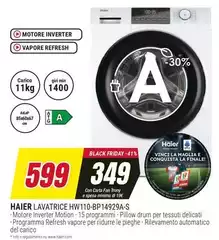 Haier - HW110-BP14929A-S Lavatrice 11kg AI DD, Classe A-30%, 1200 giri, Vapore