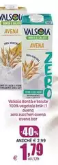 Valsoia - Bontà E Salute 100% Vegetale Brik 1 Zero Zuccheri Avena Bar