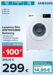 Samsung - Lavatrice Slim WW70FG3M0