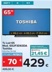Toshiba - Tv Led 65 Mod. 65UF3D63DA