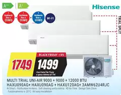 Hisense - Trial Uni-air 9000 + 12000 Btu HAXU90AG+ HAXU09AG+HAXUU20AG+3AMW62U4PJC