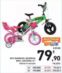 Solo - Bici Bambino, Bambina Bmx, Unicorn 12" Solo - Bici Bambino, Bambina Bmx, Unicorn 12"
