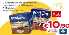 Caffe borbone - Caffè Miscela Nobile 50 Capsule Compatibili Nespresso/A Modo Mio Caffe borbone - Caffè Miscela Nobile 50 Capsule Compatibili Nespresso/A Modo Mio