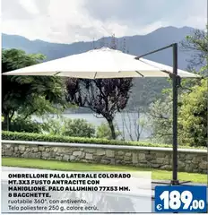 Ombrellone Palo Laterale Colorado Mt.3x3 Fusto Antracite Con Maniglione, Palo Alluminio 77x53 Mm. 8 Bacchette