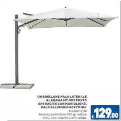 Ombrellone Palo Laterale Alabama Con 3x2 Fusto, Antracite Con Manglione. Palo Alluminio