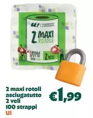 U! - 2 Maxi Rotoli Asciugatutto 2 Veli 100 Strappi