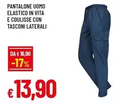Pantalone Uomo Elastico In Vita E Coulisse Con Tasconi Laterali