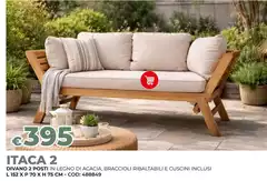 Itaca - Divano 2 Postini Legno Di Acacia, Braccioli Ribaltabile E Cuscini Inclussi