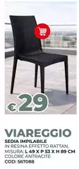 Misura - Sedia Impilable In Resina Effetto Rattan, , L49 X P 53 X H 89 Cm Colore Antracite Cod. 56708 Misura - Sedia Impilable In Resina Effetto Rattan, , L49 X P 53 X H 89 Cm Colore Antracite Cod. 56708