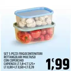 Set 5 Pezzi Frigocontenitori Rettangolari Multiuso Con Coperchio Capienza