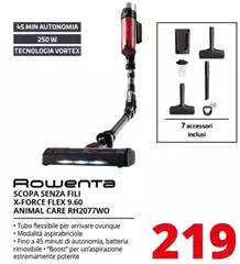 Rowenta - RH2077 Aspirapolvere A Bastone 2 In 1 Batteria Secco Senza Sacchetto 0,4 L 250 W Nero, Rosso