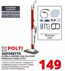 Polti - Vaporetto Scopa A Vapore Con Pulitore Portatile SV650 Style