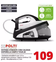 Polti - Vaporella Simply VS20.20 2200 W 1,5 L Piastra In Ceramica Nero, Bianco