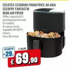 Cecotec - Cc100500 Friggitrice Ad Aria Cecofry Fantastik 6500 Air Fryer