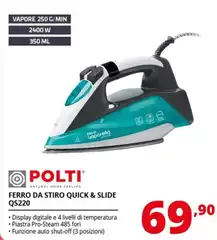 Polti - Vaporella Quick & Slide QS220 Ferro A Vapore Alluminio 2400 W Verde, Bianco