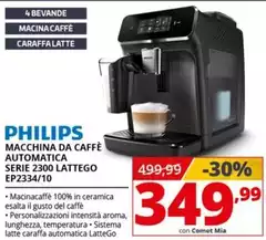 Philips - Series 2300 LatteGo EP2334/10 Macchina Da Caffè Automatica, 4 Bevande, Cappuccinatore, 1.8 L, Macine In Ceramica Philips - Series 2300 LatteGo EP2334/10 Macchina Da Caffè Automatica, 4 Bevande, Cappuccinatore, 1.8 L, Macine In Ceramica