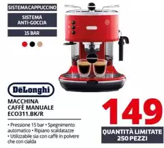 De Longhi - Macchina Caffè Manuale ECO311.BK/R De Longhi - Macchina Caffè Manuale ECO311.BK/R