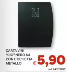 Rio - Carta Vini "rio" Nero A4 Con Etichetta Metallo Rio - Carta Vini "rio" Nero A4 Con Etichetta Metallo