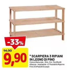 Scarpiera 3 Ripiani In Legno Di Pino