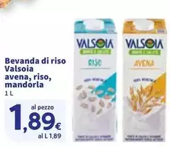 Valsoia - Bevanda Di Riso Avena, Riso Mandorla Valsoia - Bevanda Di Riso Avena, Riso Mandorla