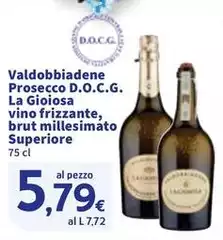 La Gioiosa - Valdobbiadene Prosecco D.O.C.G.  Vino Frizzante, Brut Millesimato Superiore