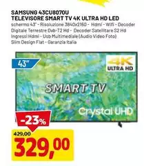 Samsung - 43CU8070U TV 81,3 cm (43") HD Smart TV Wi-Fi Nero