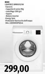 Beko -  Lavatrice BMWU9321W