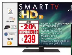 Telefunken - Tv Led 43" TE43750B4512K Telefunken - Tv Led 43" TE43750B4512K