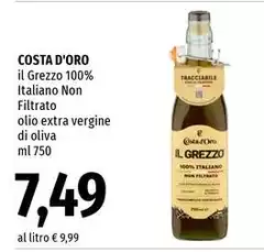 Costa D'Oro - Il Grezzo 100% Italiano Non Filtrato Olio Extra Vergine Di Oliva