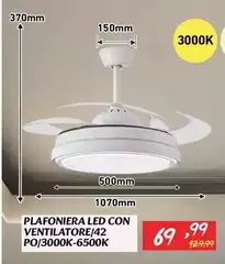 Plafoniera Led Con Ventilatore/42 Po/3000k-6500k Plafoniera Led Con Ventilatore/42 Po/3000k-6500k