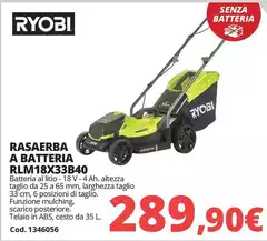 Ryobi - Rasaerba A Batteria Rlm18x33b40