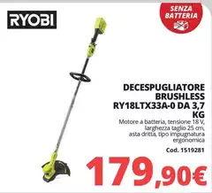 Ryobi - Decespugliatore Brushless RY18LTX33A-0 DA 3.7