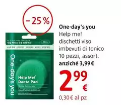 One-day's You - Help Me! Dischetti Viso Imbevuti Di Tonico 10 Pezzi, Assort.