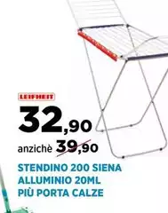 Leifheit - Stendino 200 Siena Alluminio 20ml Più Porta Calze Leifheit - Stendino 200 Siena Alluminio 20ml Più Porta Calze