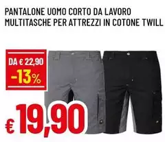 Pantalone Uomo Corto Da Lavoro Multitasche Per Attrezzi In Cotone Twill Pantalone Uomo Corto Da Lavoro Multitasche Per Attrezzi In Cotone Twill