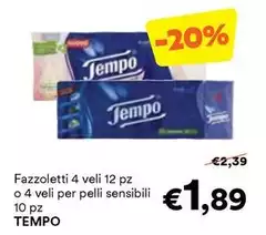 Tempo - Fazzoletti 4 Veli 12 Pz O 4 Veli Per Pelli Sensibili 10 Pz