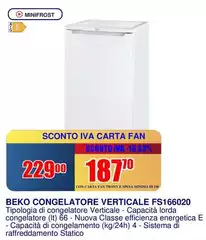 Beko - Congelatore Verticale FS166020