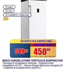 Beko - Congelatore Verticale B3RFNE274W