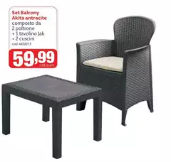 Set Balcony Akita Antracite Composto Da 2 Poltrone + 1 Tavolino Jack + 2 Cuscini