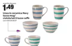 Linea - In Ceramica Navy Tazza Mug/ Ciotola/set 6 Tazze Caffè Linea - In Ceramica Navy Tazza Mug/ Ciotola/set 6 Tazze Caffè